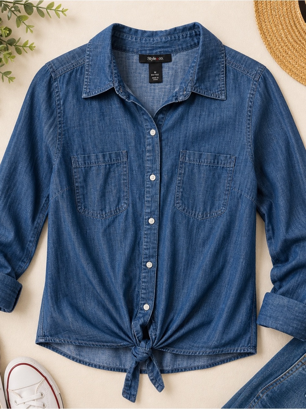 Style and Company Denim chambray Button-Up Shirt women’s size medium